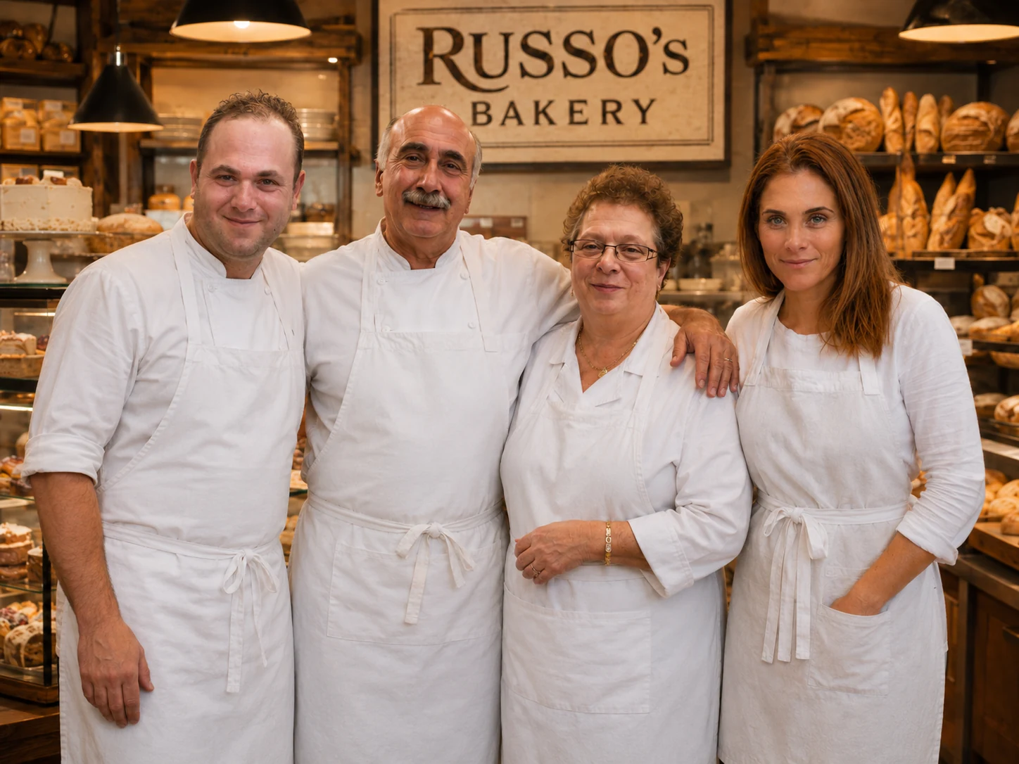 Russo's family bakery team inside the shop