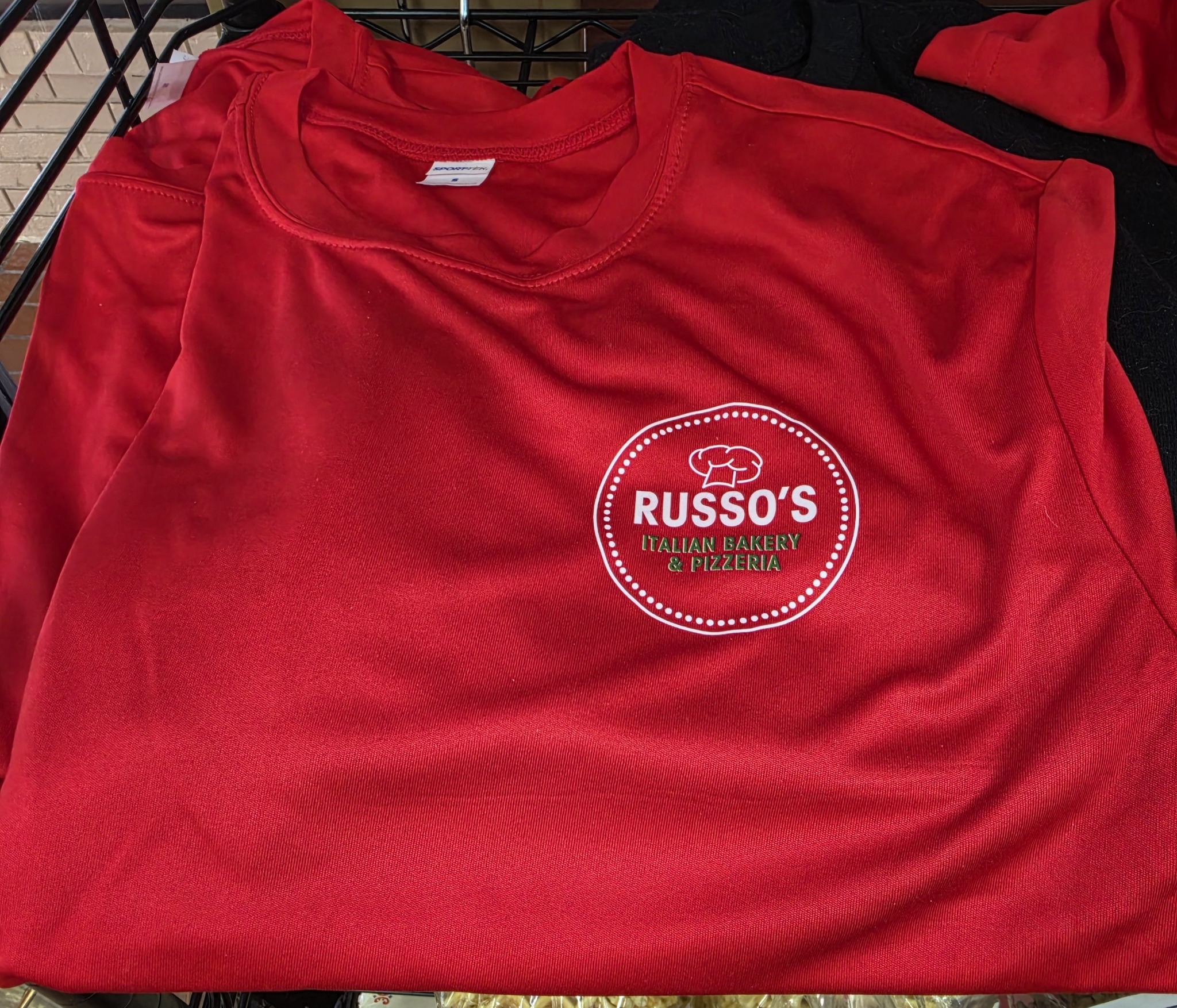 Red Russo's Italian Bakery and Pizzeria logo T-shirt